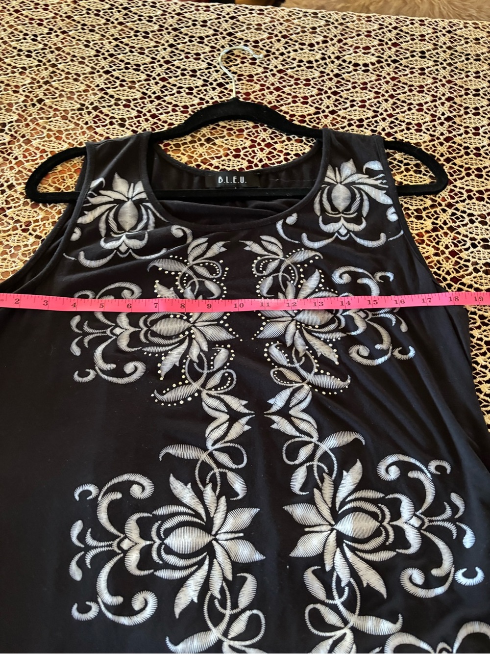 B.L.E.U. Black Tank with White Floral Embroidery - Picture 3 of 7